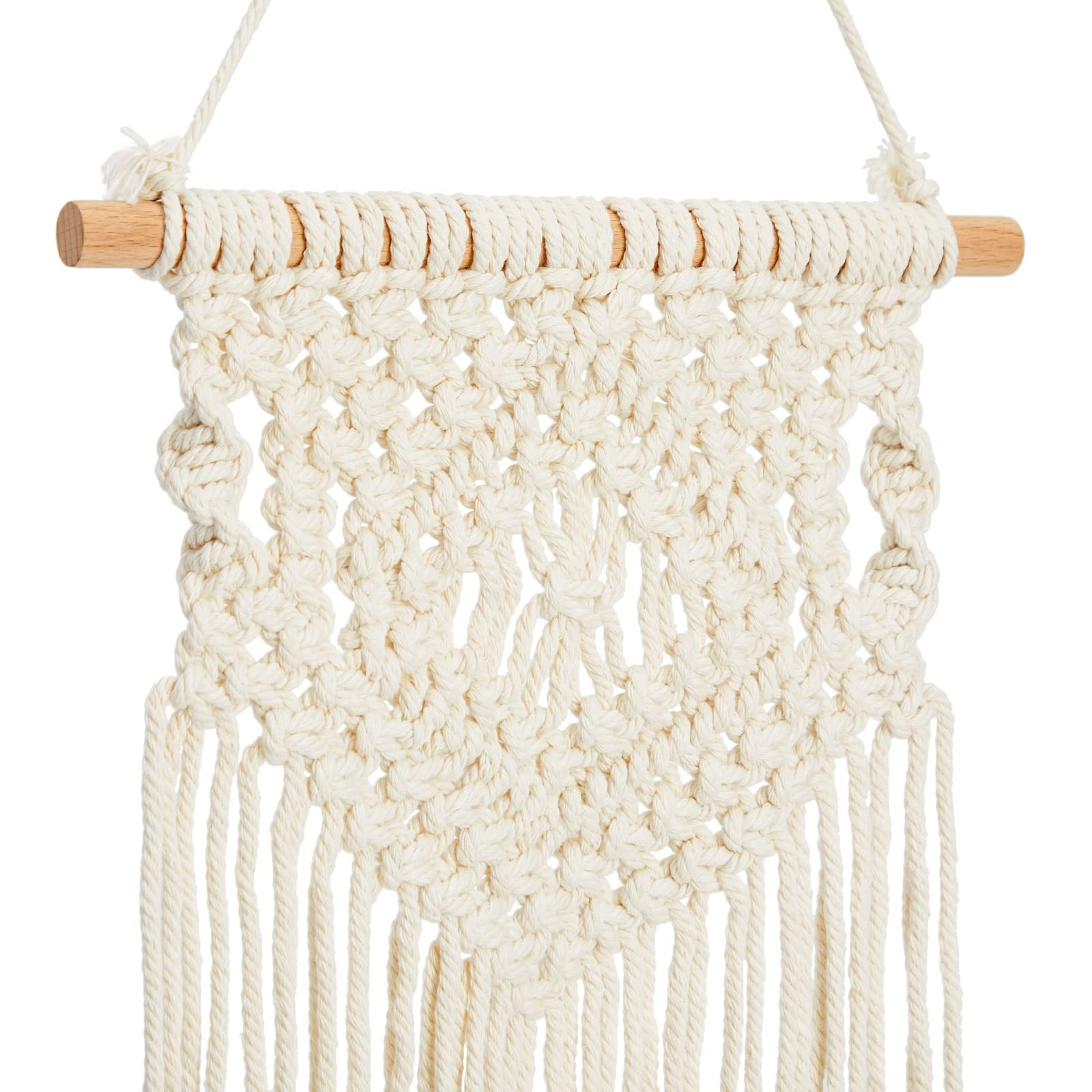Paquete de 2 colgantes de pared de macramé de estilo bohemio (blanco, 10 x 15 pulgadas), decoración de pared de macramé 4