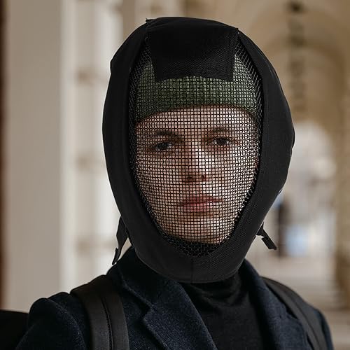 Miniatura 6 de Casco de esgrima cubierta facial de esgrima, máscara de malla metálica negra con protección para los oídos, correas ajustables