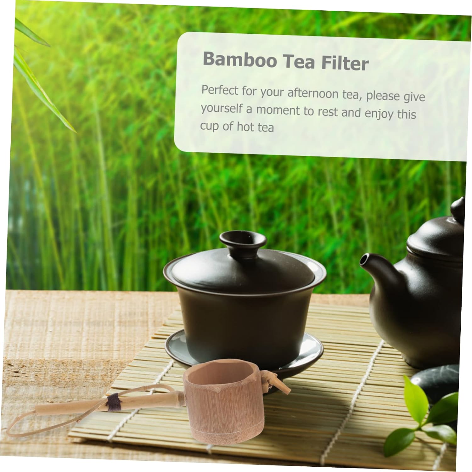 Bamboo Tea Strainer Filter Chinese Tea Infuser Kung Fu Accessory for Loose Leaf Brewing and Mesh Filtration