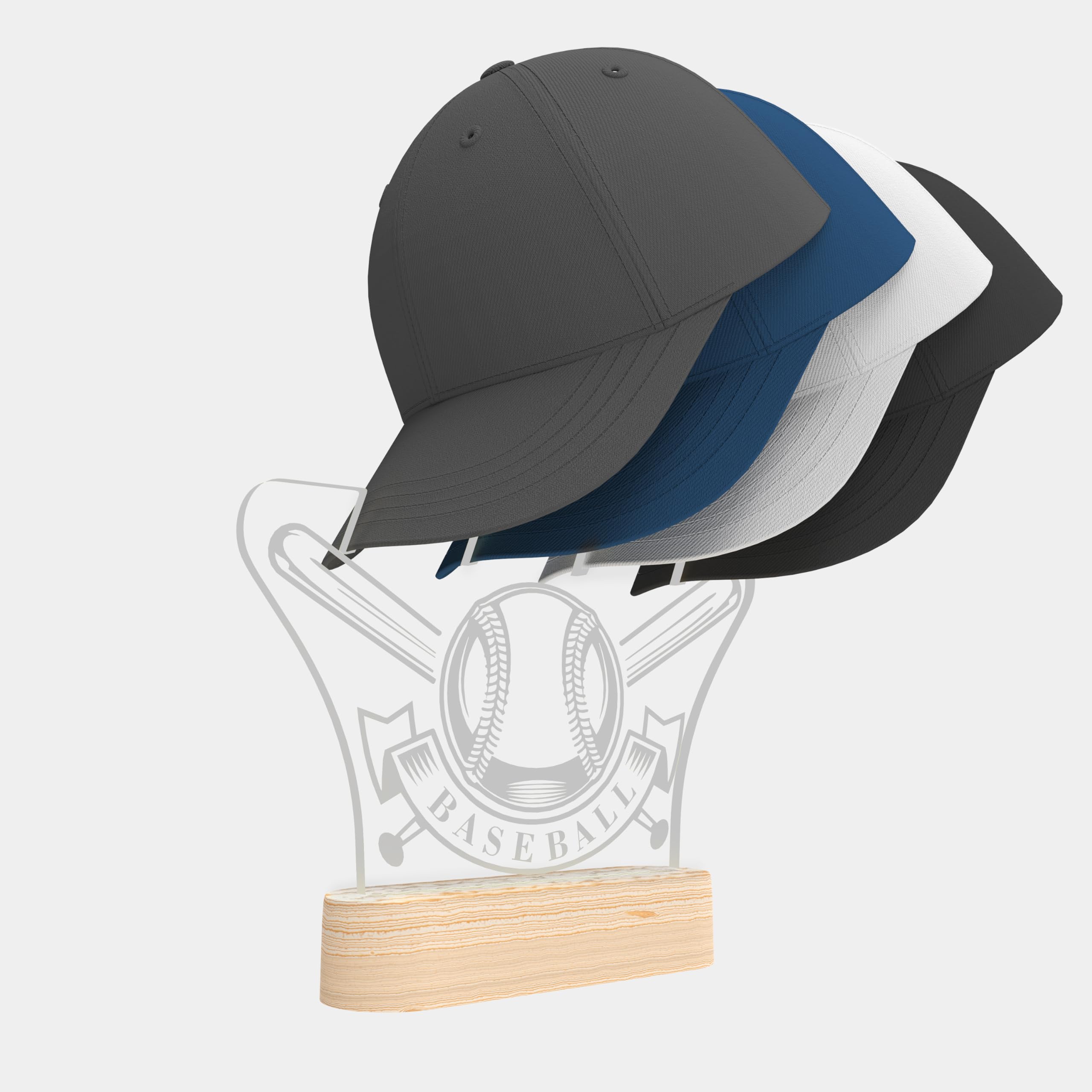 Vatonezich LED illuminated baseball Cap Organizer - 4 cap display stand with 7 color lighting, acrylic locker, office, bedroom