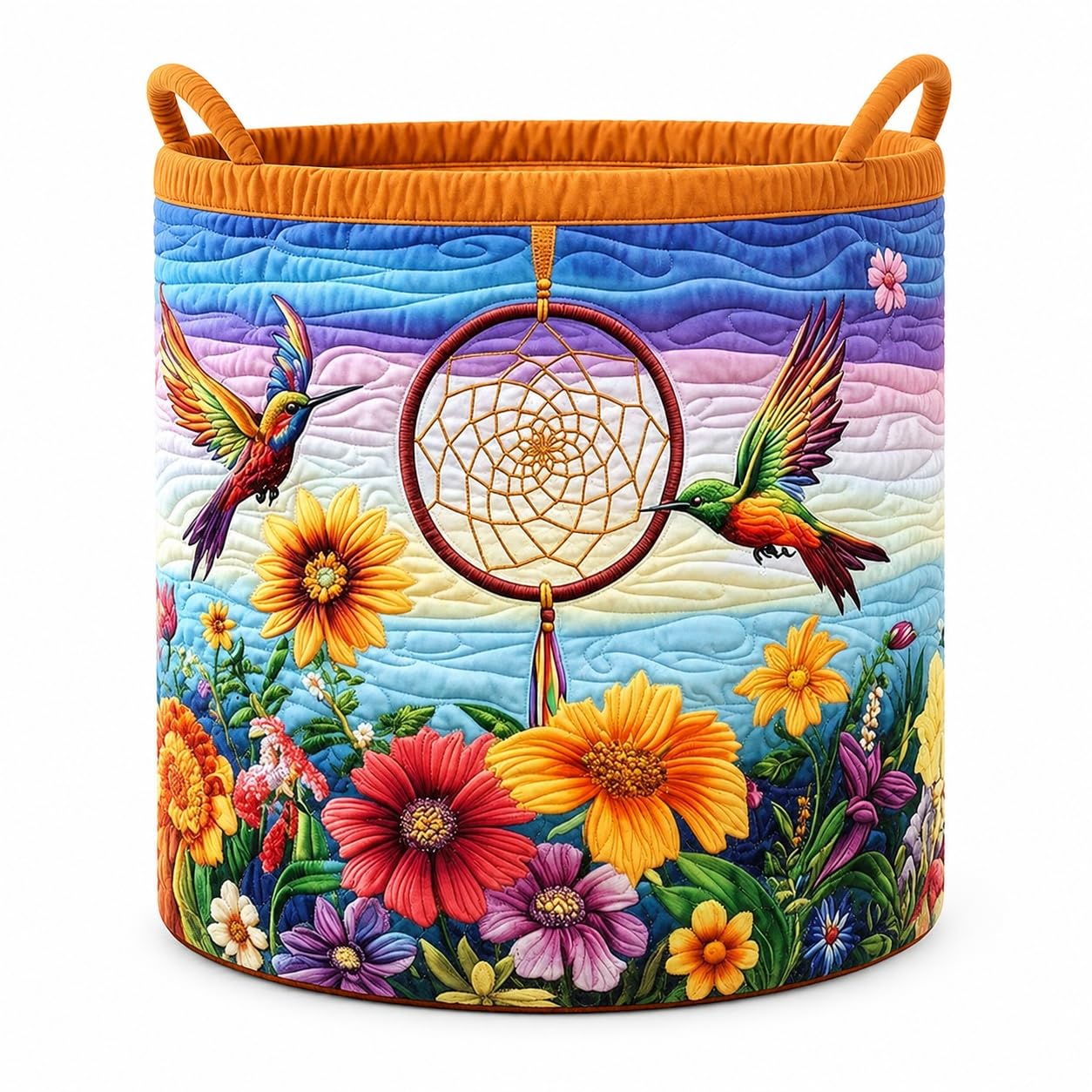 Cesto Portabiancheria con Manici, Cesto in Tessuto Pieghevole per Vestiti, Asciugamani, Giochi e Coperte(Dreamcatcher Sunset,20x 28in)