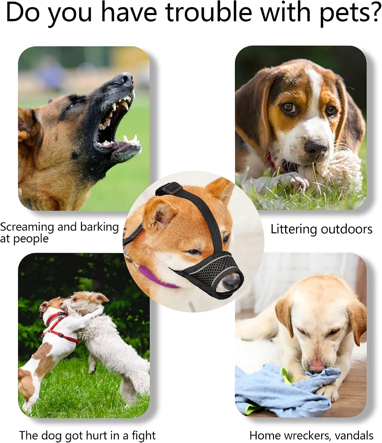 YAODHAOD Dog Muzzle, Super Soft Nylon Muzzles Prevent from Biting Barking and Chewing with Reflective Strips, Adjustable Breathable Pets Muzzle for Small Medium Large Dogs (L, Black (Reflective))