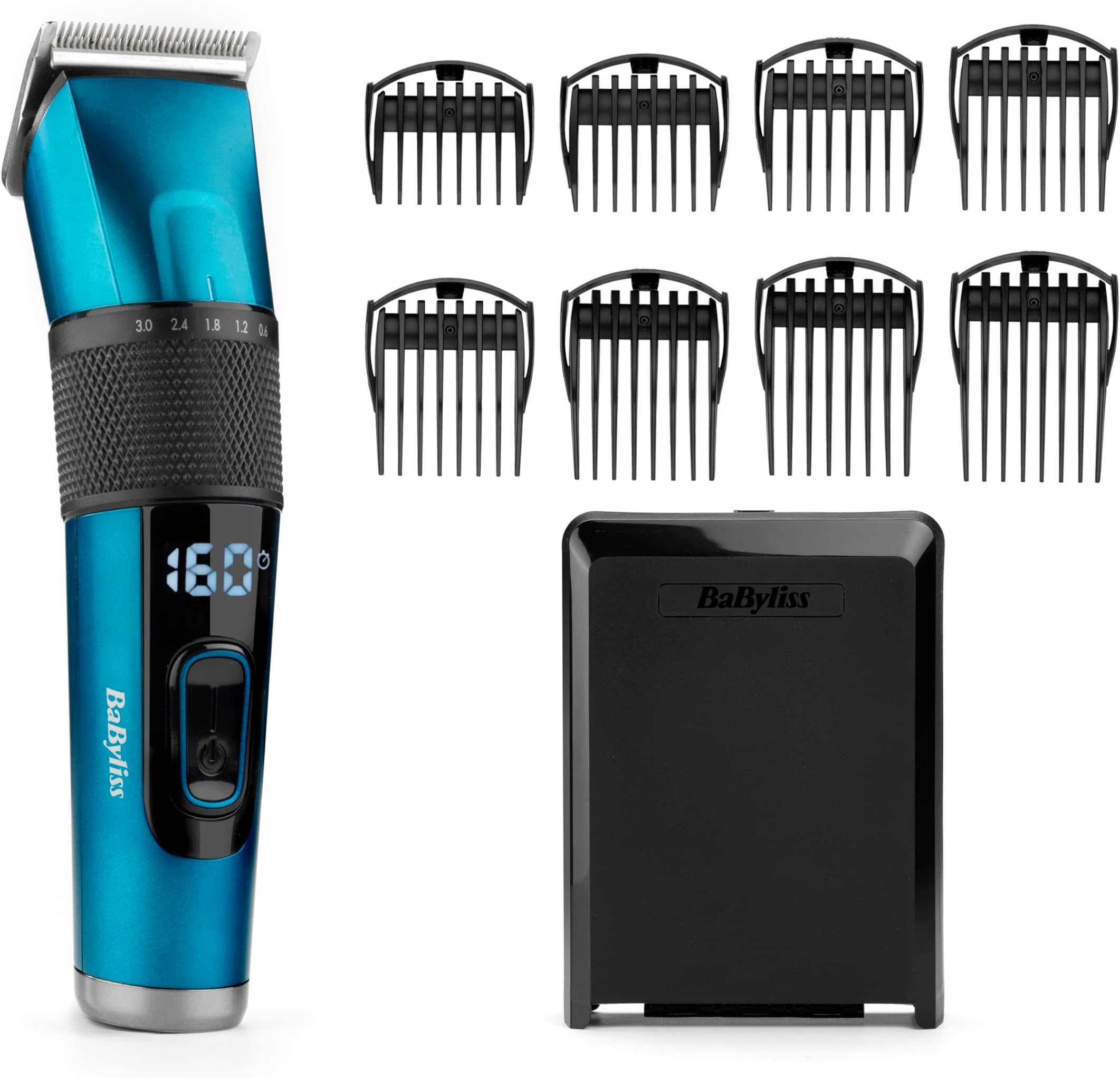Japanese Steel Digital Hair Clipper, Lithium Cordless/Corded, 45 Cutting lengths, LED screen, blue