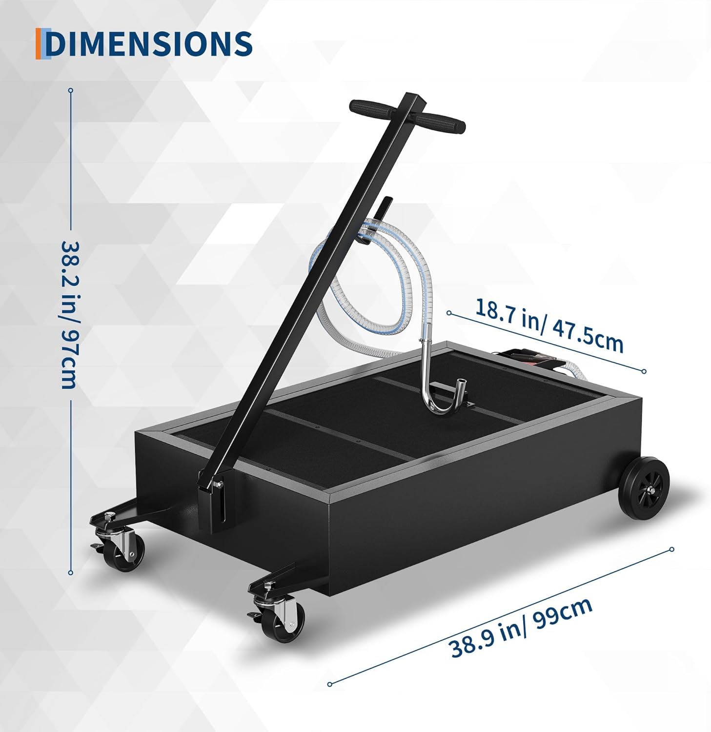 15-Gallon Low-Profile Oil Pan Lockable Wheeled Oil Pan with Electric Pump Includes 6.5-Foot Hose Leak-Proof & Rust-Resistant - Suitable for Cars, SUVs, Trucks, Motorcycles, and ATVs - Black