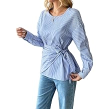 Elegant Self Belt Waist Striped Tunic Top, Lightweight Figure Flattering Shirt