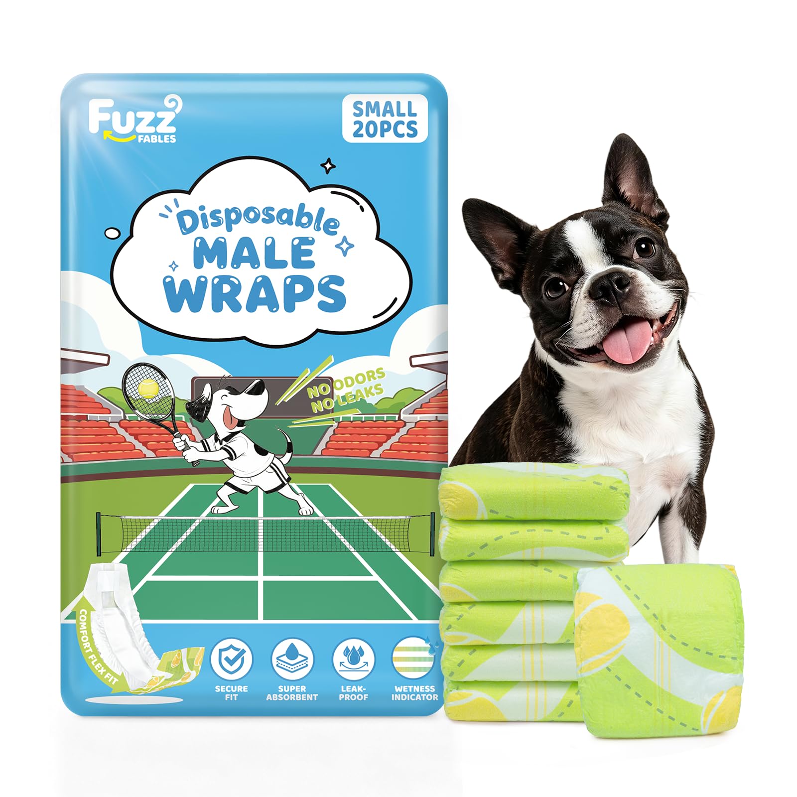 Fuzzfables Disposable Male Dog Nappies, 20 Count, S, Anti-Slip Belly Bands