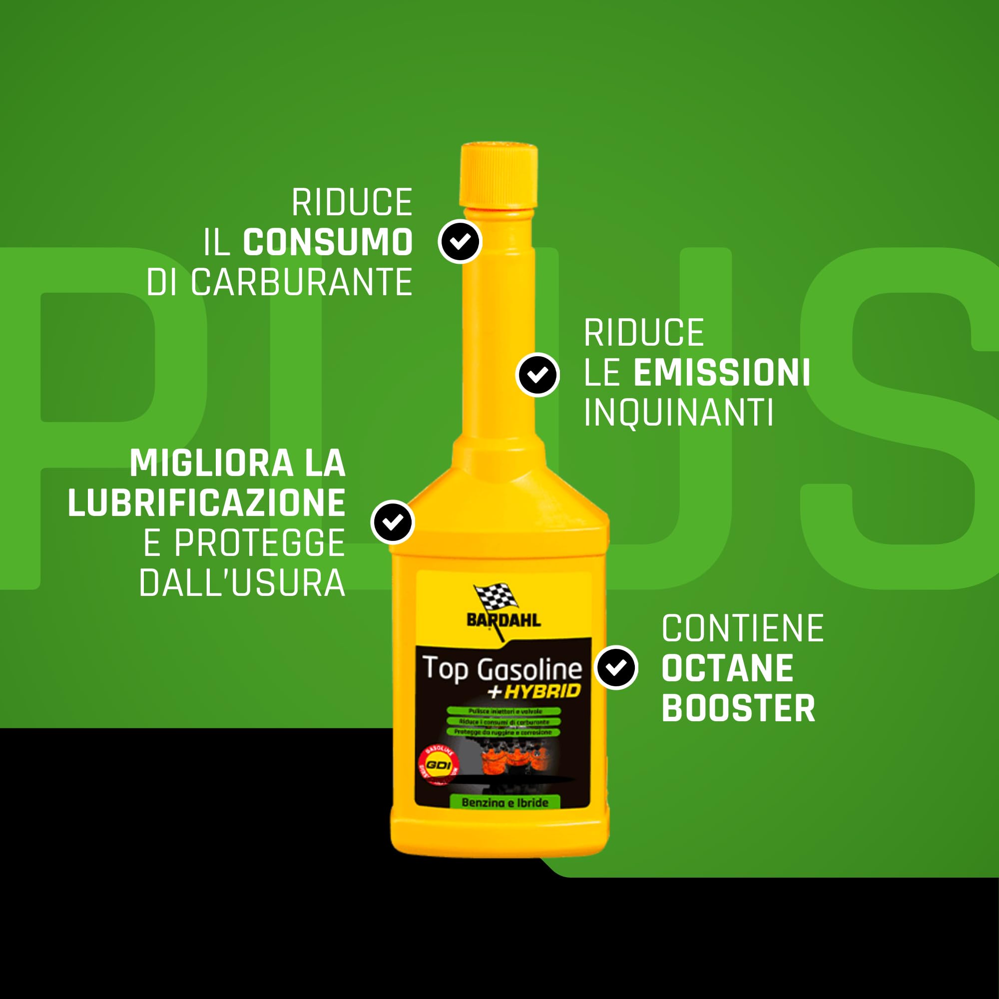 Bardahl - Top Gasoline + Hybrid - Additivo Multifunzionale per Auto, Additivo Benzina che Rimuove Efficacemente i Depositi già dal Primo Trattamento, Protegge dalla Ruggine, 250 ml