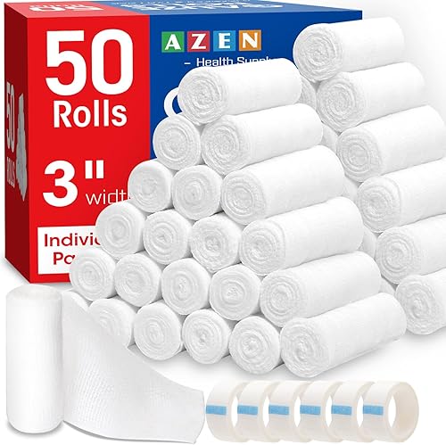 Miniatura 9 de AZEN Paquete de 25 rollos de gasa, 7,5 cm x 3,7 m, suministros médicos premium y suministros de primeros auxilios, vendaje envolvente para