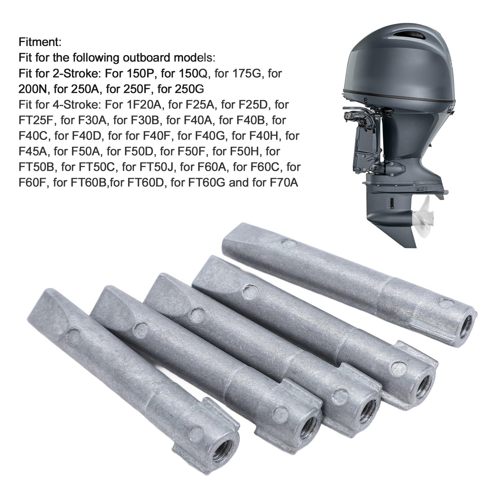 Pack d'Anodes en Zinc Hors-bord 62Y-11325-00, 5 Pièces, Anodes Cylindriques Résistantes à l'oxydation pour Hors-bord à 2 et 4 Temps