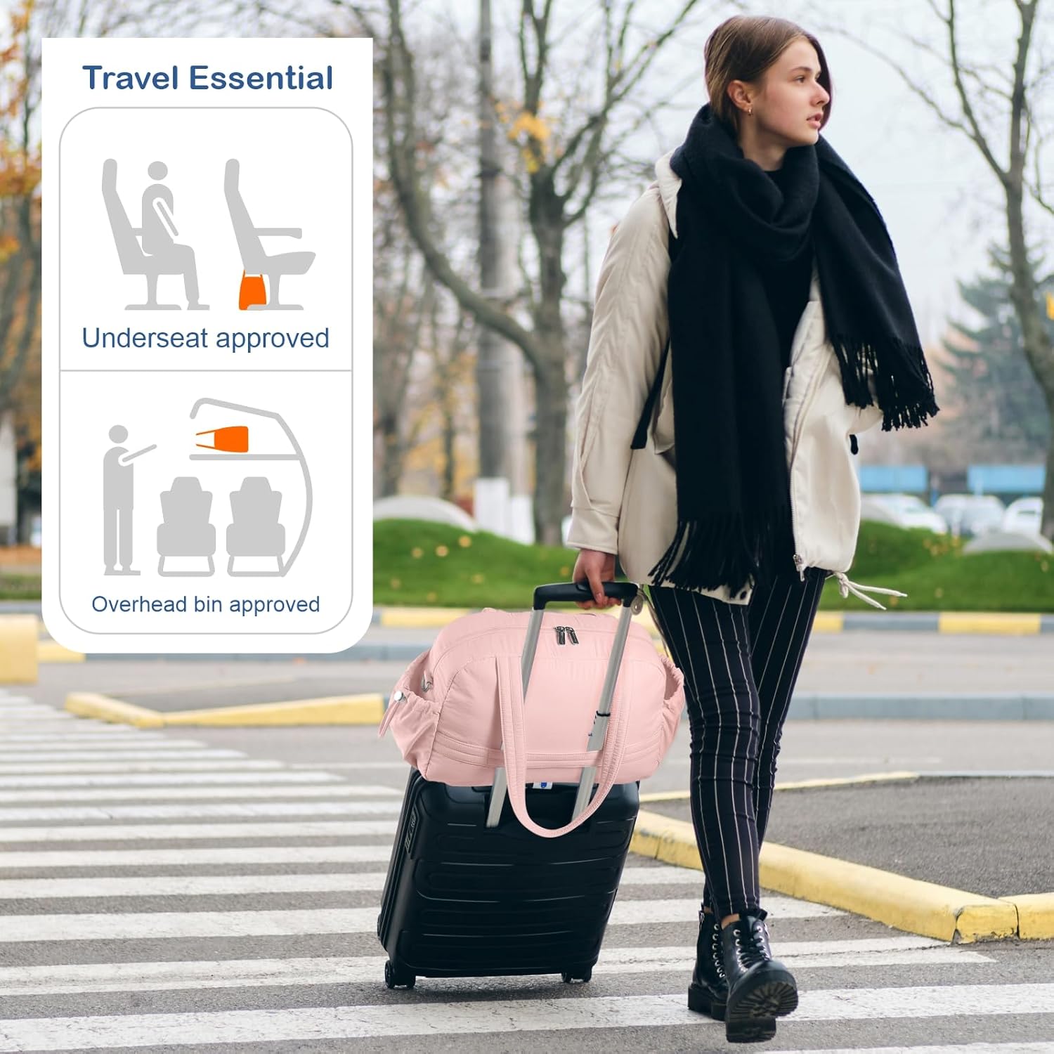 TOPDesign Travel Duffel Bag for Women, Puffer Gym Bag Sports Tote with Wet Pocket, Carry On Weekender with Luggage Sleeve (Pink) - Image 2