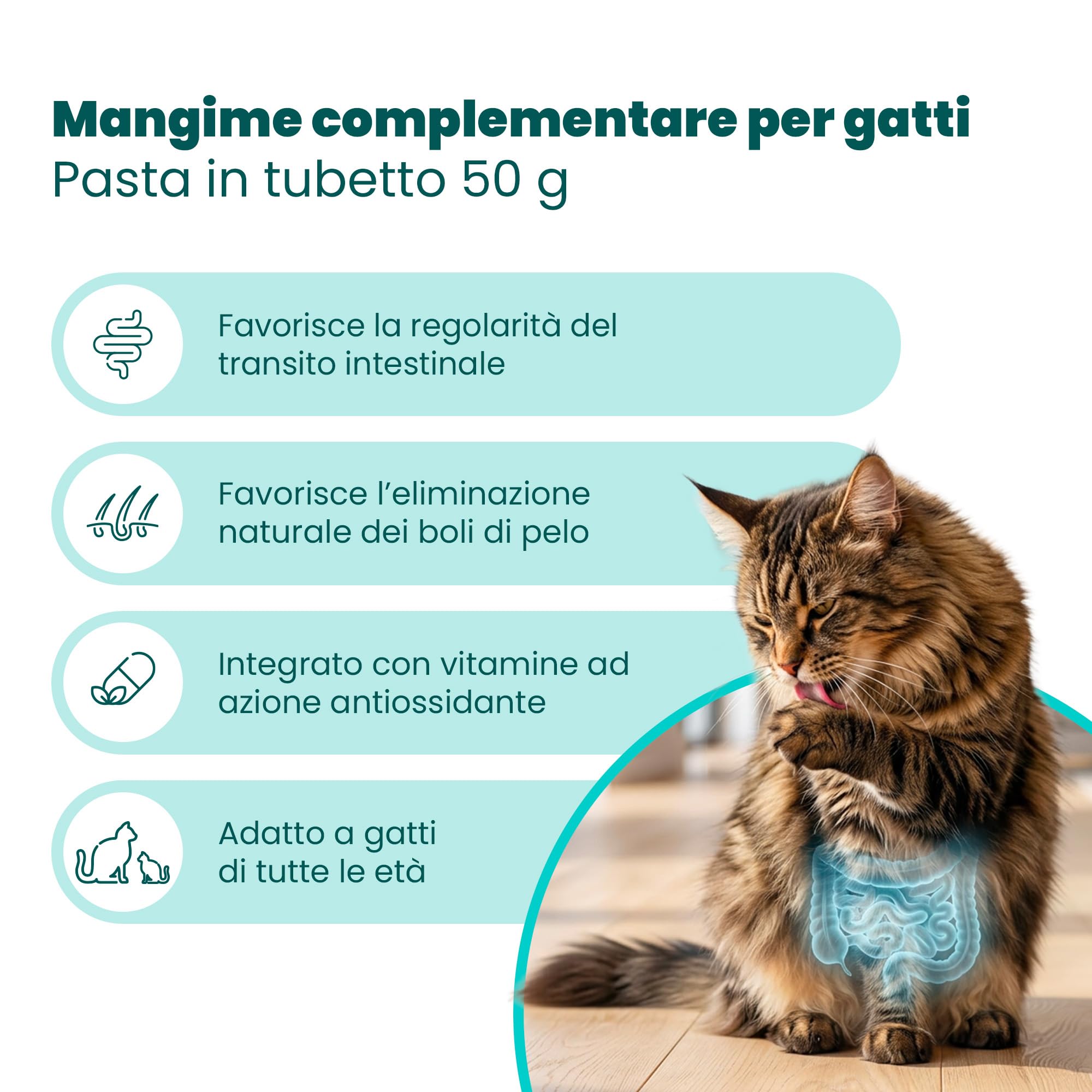 CAMON | Malto Fos, Alimento Complementare in Pasta, 50g, Supporto per Transito Intestinale e Boli di Pelo, per Gatti, Cani, Conigli e Furetti