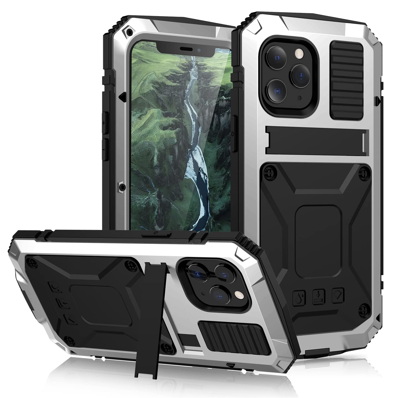 Coque en métal pour iPhone 12 mini robuste avec vitre intégrée argent - 8