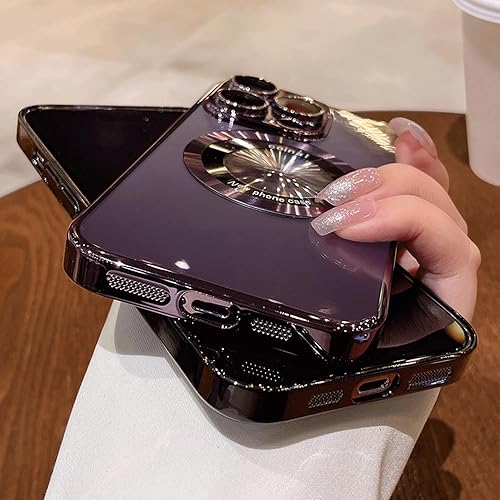 Miniatura 4 de Uioeua - Funda magnética transparente compatible con iPhone 13 Pro Max, revestimiento de lujo, brillante, transparente, a prueba de golpes, con