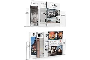 2 Pack Clear Acrylic Magazine Holder, Wall Mount Hanging Bookshelf Literature Storage...