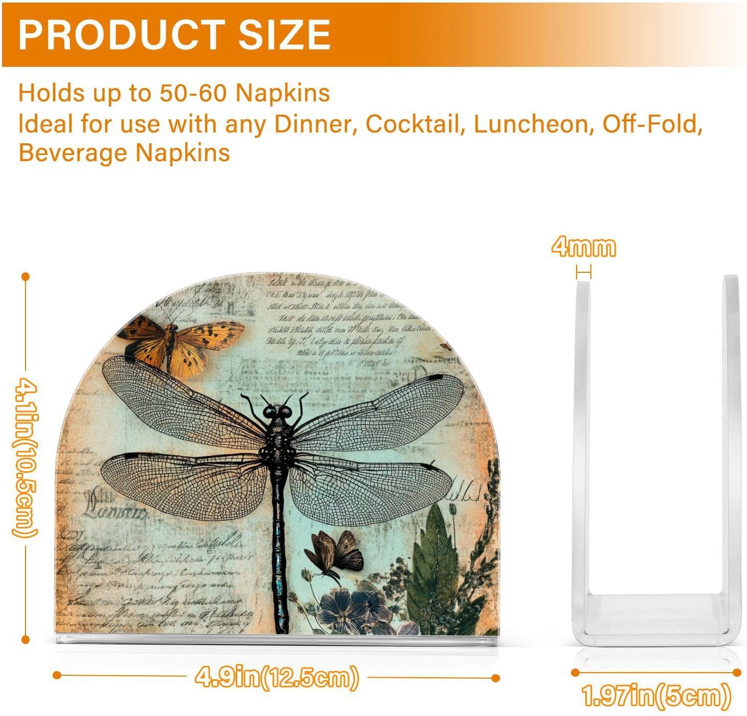 Fustylead Vintage Dragonfly and Butterflies Retro Napkin Holder for Table Acrylic Cocktail Napkin Holders Small Decorative Napkin Dispenser for Home Party Dining Kitchen Accessories image 3