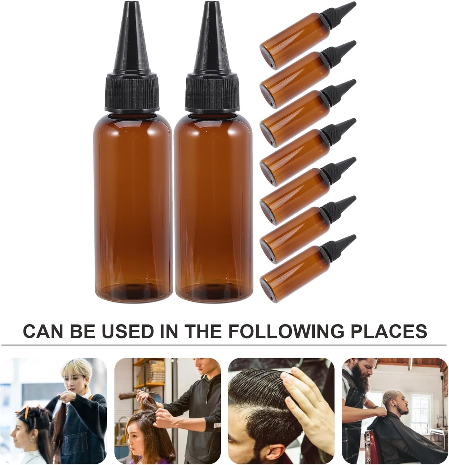 FOMIYES 10Pcs Brown Hair Oil Applicator Bottles with Black, 1.69oz Refillable Pet Plastic Squeeze Bottles for Hair Dye, Shampoo, Conditioner, Essential Oils, and Lotion