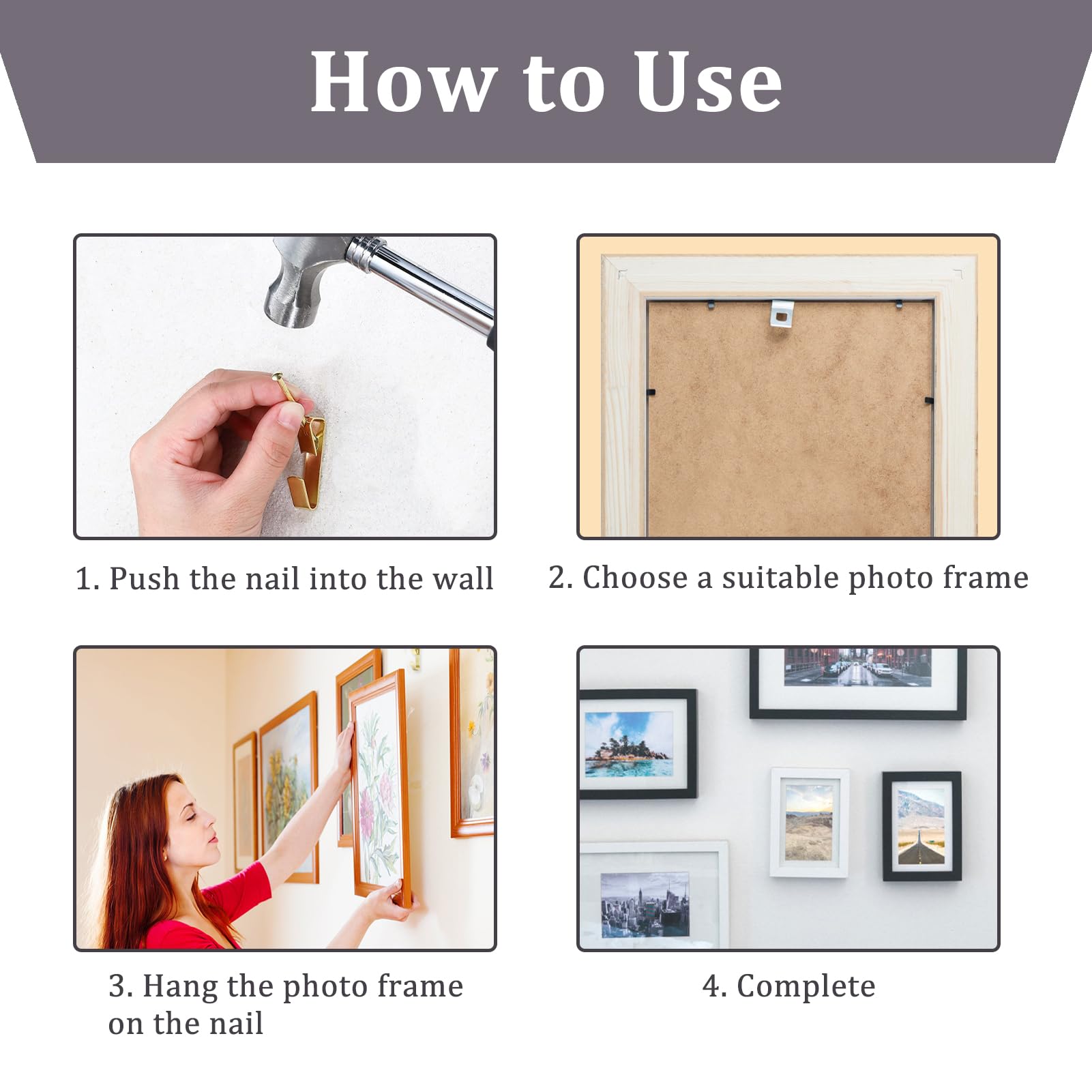 45Pcs Picture Hooks Kit, Picture Hooks, Photograph Hooks and Nails, Heavy Duty Wall Hangers for Photo Frames Mirror - Image 3