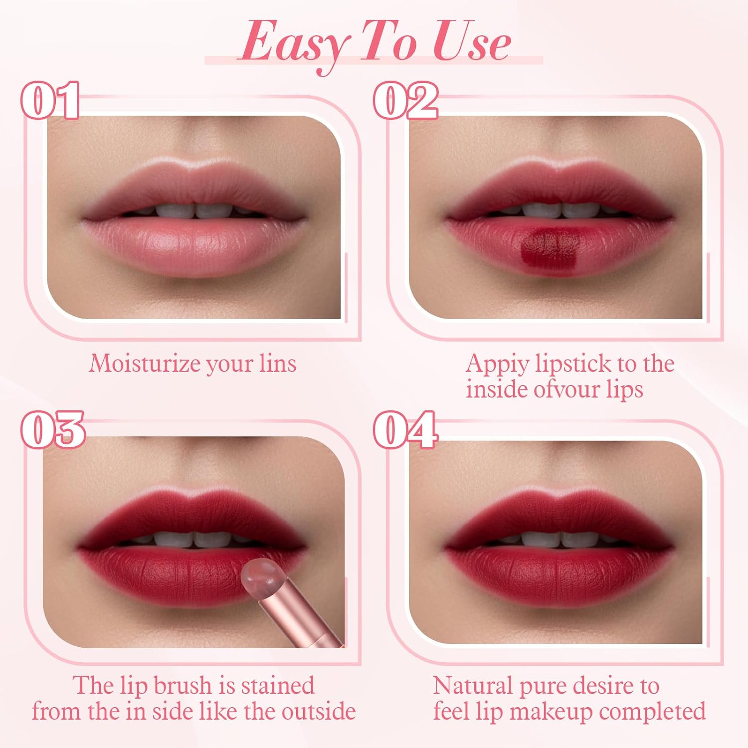 TIESOME 4 Pcs Silicone Lip Brush, Round Head Lips Applicator with Lid, Reusable Silicone Lips Makeup Brush for Lipstick and Lip Mask (Pink & Black)