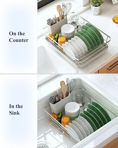 Miniatura 40 de Kitsure Escurridor de platos para encimera de cocina, artículos esenciales de organización y almacenamiento de fregadero de acero inoxidable con Gris