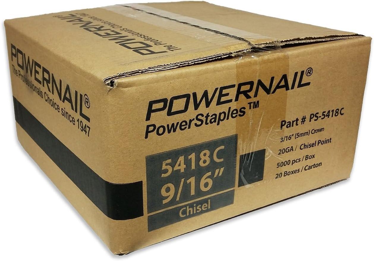 Crazy Deals Powernail 20ga Chisel Point Staple. 3/16crown x 9/16long. Case of 20 boxes (5000ct per box)