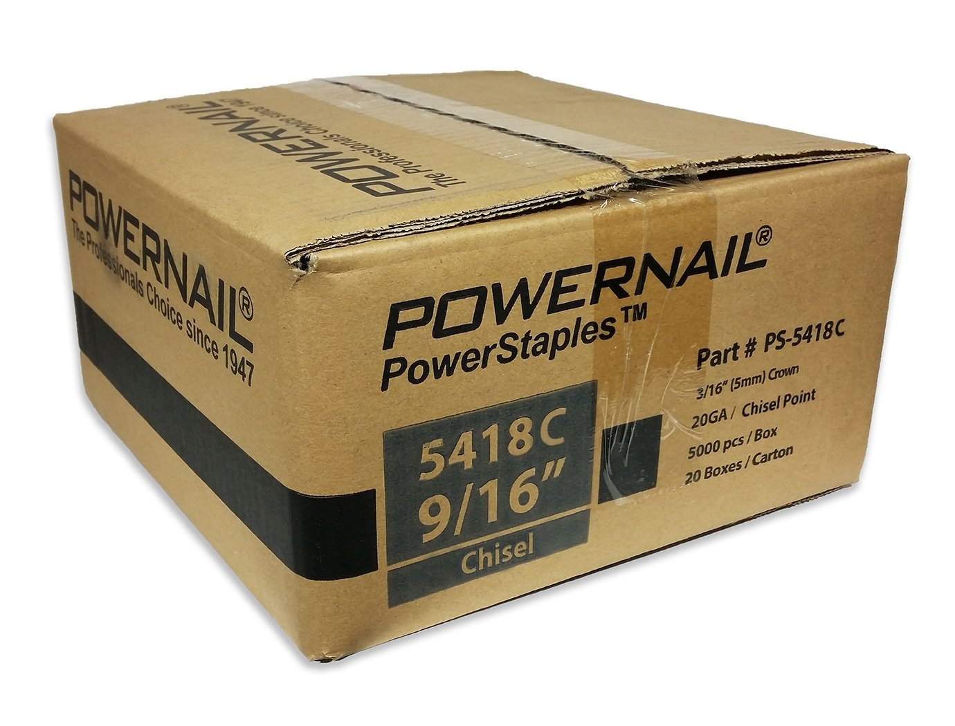 Powernail PS5418C 20 Gauge 3/16 Inch Crown 9/16 Inch Length Chisel Point Collated Galvanized Staples, for Fastening Carpet and Upholstery (Case of 20x-5000ct Boxes)