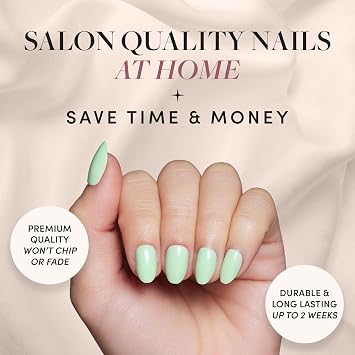 Glamnetic Press-On Nails Bundle - Mint Green, Midnight Blue & Unicorn Tears | Pastel Green Oval Fake Nails | Navy Blue Almond False Nails | Short Oval, Misty-Grey Nails with Metallic Finis