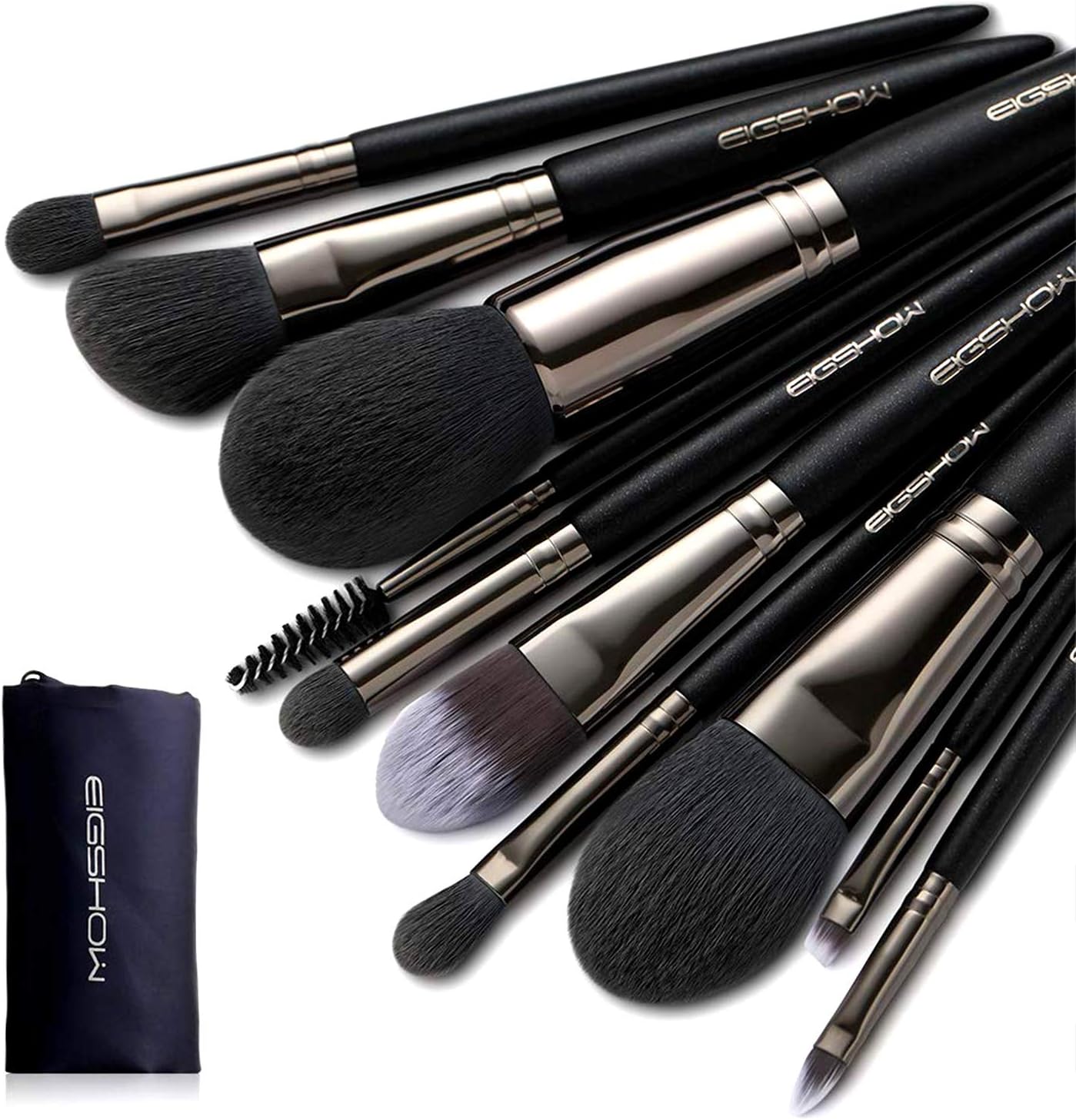 Makeup Brushes Sets, EIGSHOW Vegan Makeup Brushes Cruelty-Free Soft Synthetic Bristles for Foundation Blending Face Powder Lip Blush Contour Eyeshadow(Vegan 10pcs Nickel-plated)