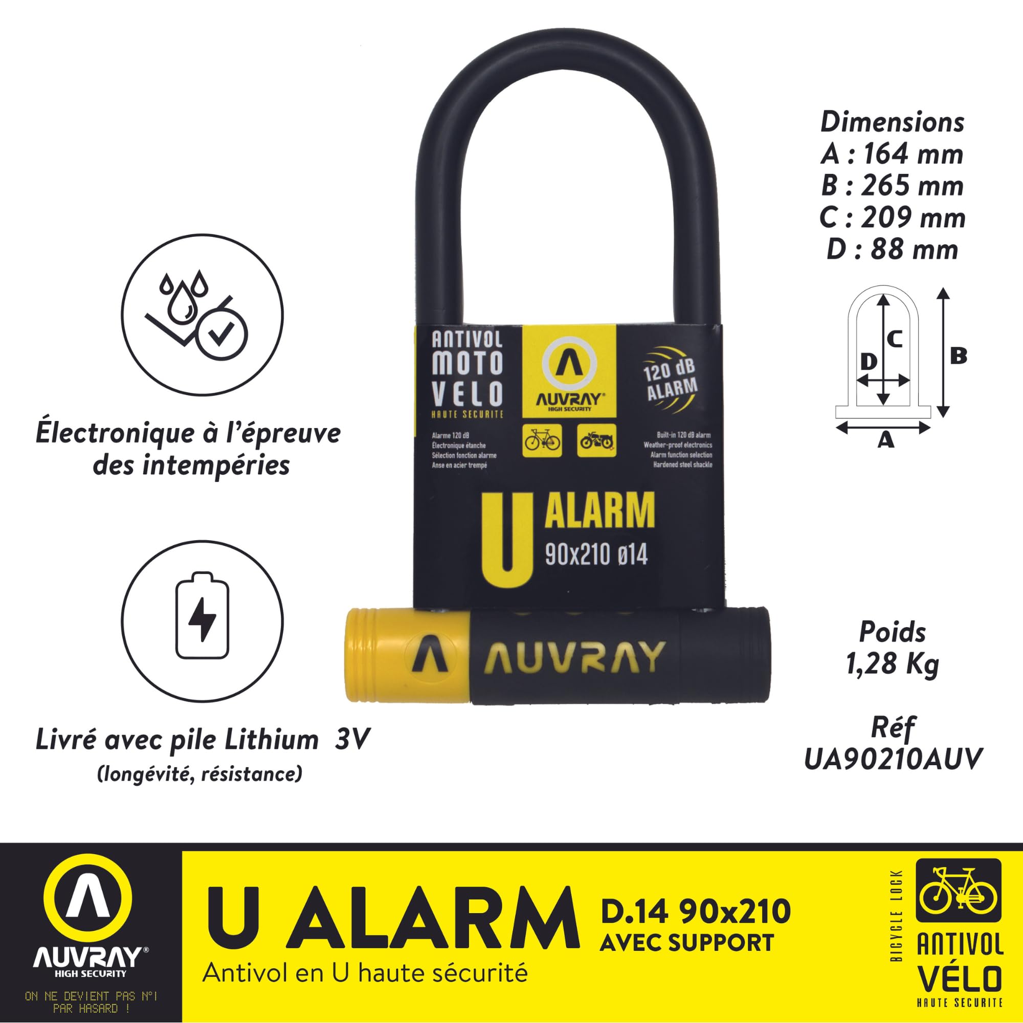 AUVRAY U Alarm 90 x 210 mit Halterung D. 14