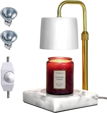 LALISU Candle Warmer Lamp with Marble Base, Dimmer & 250W Bulbs, White