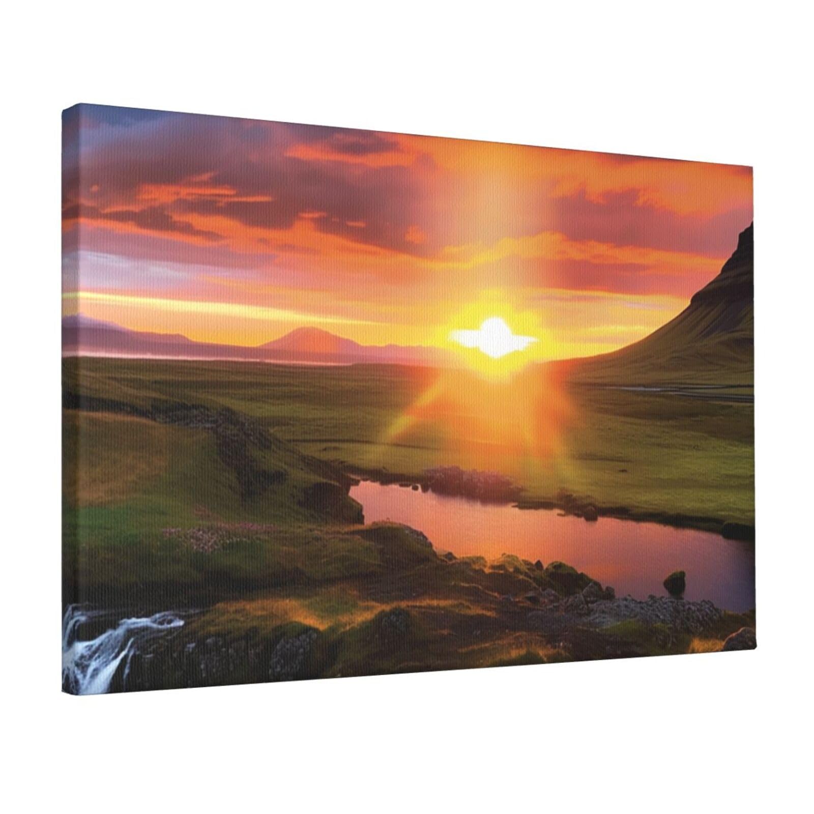 Canvas Wall Art for Living Room Wall Decor 12"x18" Modern Artwork Painting Pictures Hanging Canvas Prints Iceland Sunset Aesthetic Wall Art for Bedroom Bathroom Office Wallart Decor