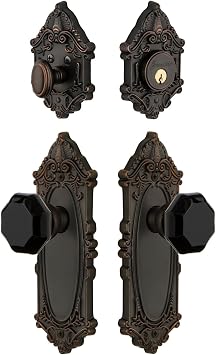 Grandeur Hardware 851283 Grande Victorian Plate with Lyon Knob and Matching Deadbolt Combo Pack, Backset Size 2.75", Timeless Bronze
