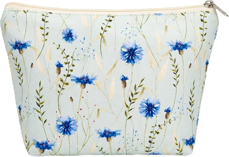 Necessaire pequena OFY com zíper, estampa floral azul-escura, para cosméticos, Modelo OFY45002202T10BU03