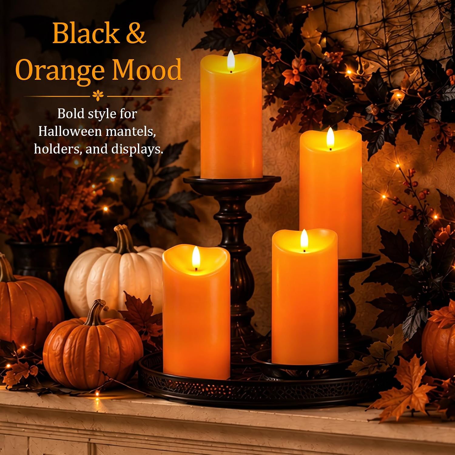  Halloween Orange Waterproof LED Candles, Remote Timer, Set of 2 thumbnail