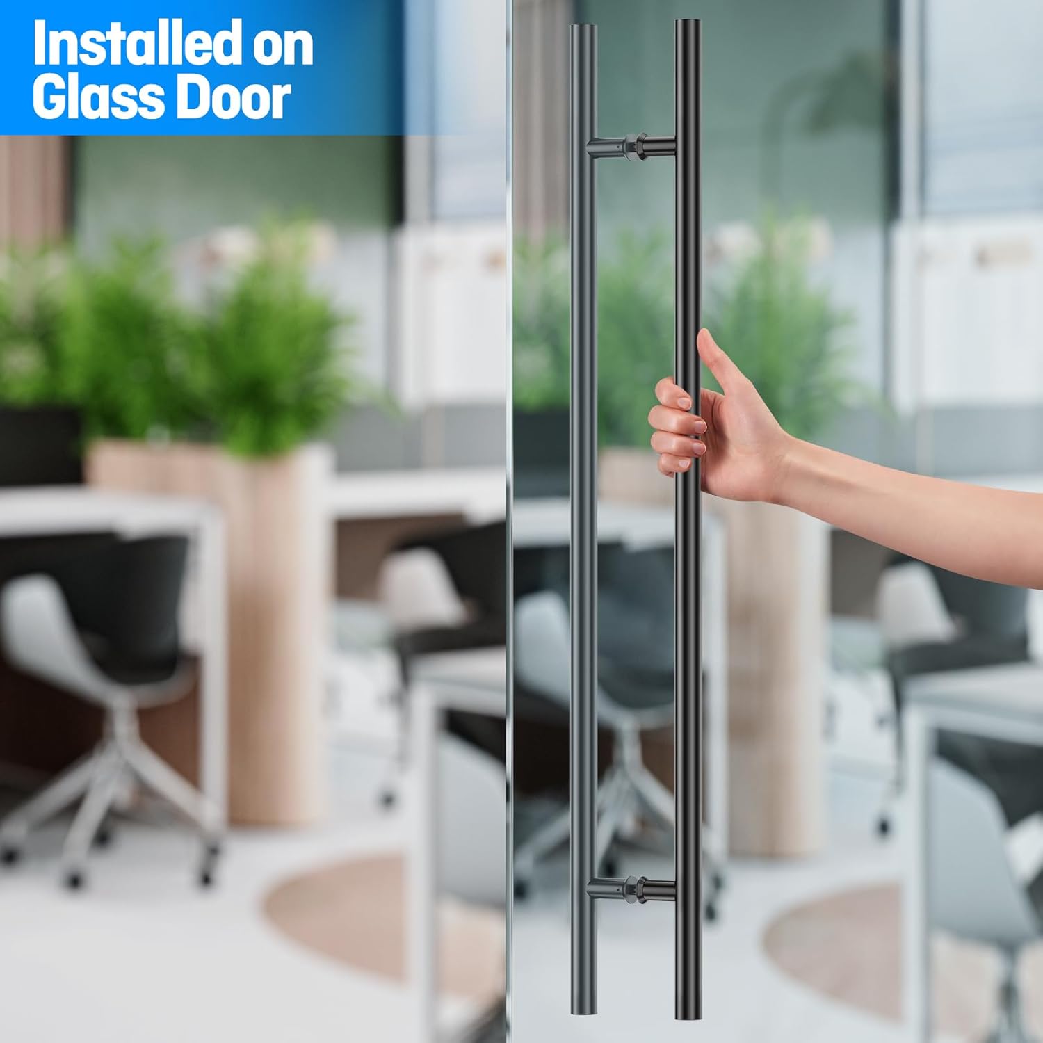 Ranbo Ladder Style 48" Large Push Pull Door Handle, 900mm (35-7/16 inch) CTC, Anti-Fingerprint, Heavy Duty 1.2mm Thick 304 Stainless Steel for Barn, Front, Commercial, Entrance Doors, Matte Black