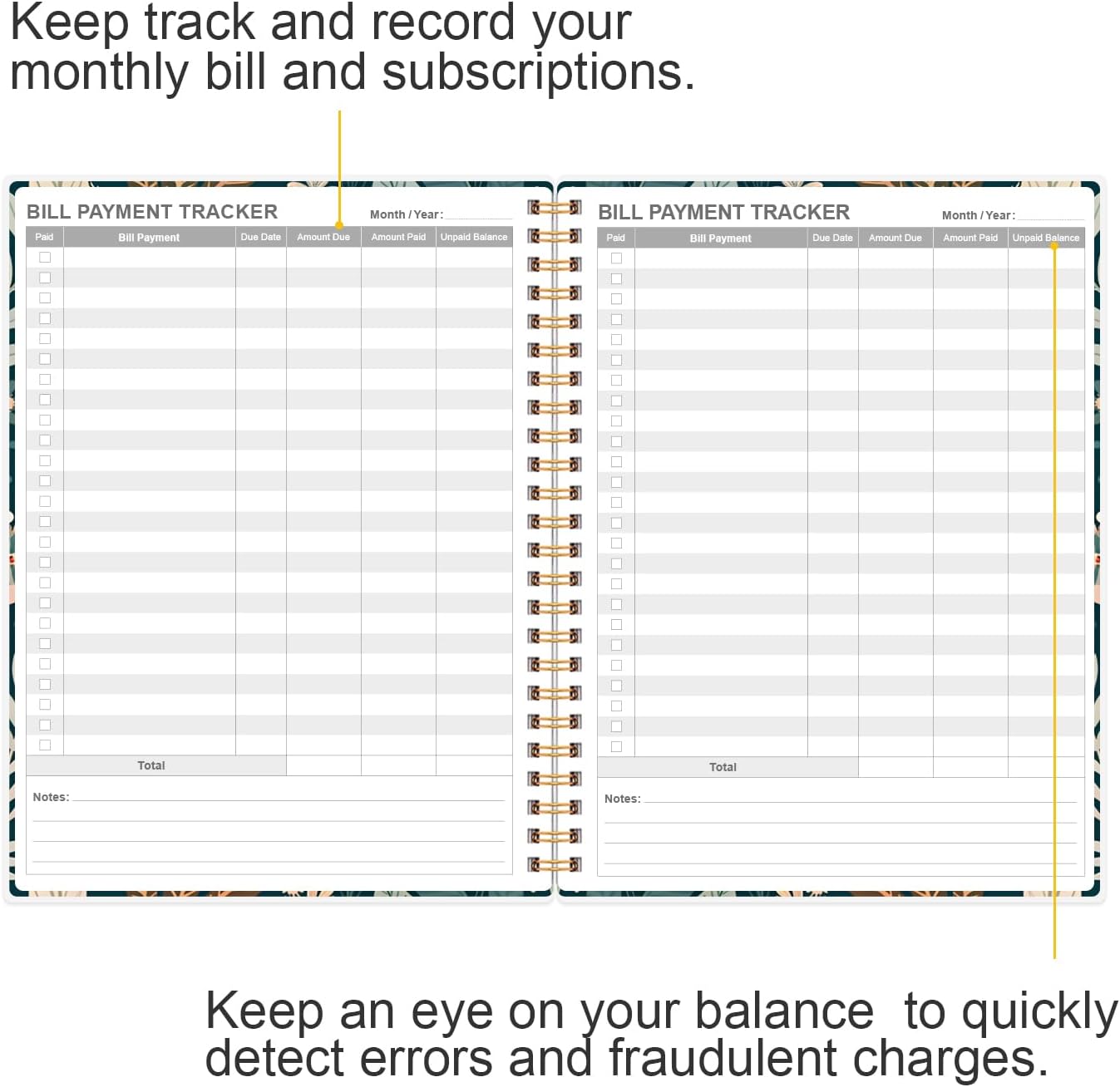 Bill Payment Tracker Notebook - Monthly Bill Organizer & Planner for Personal Budgeting Financial, Payments Checklist Organizer, 8" x 10.5", Flower-B image 3
