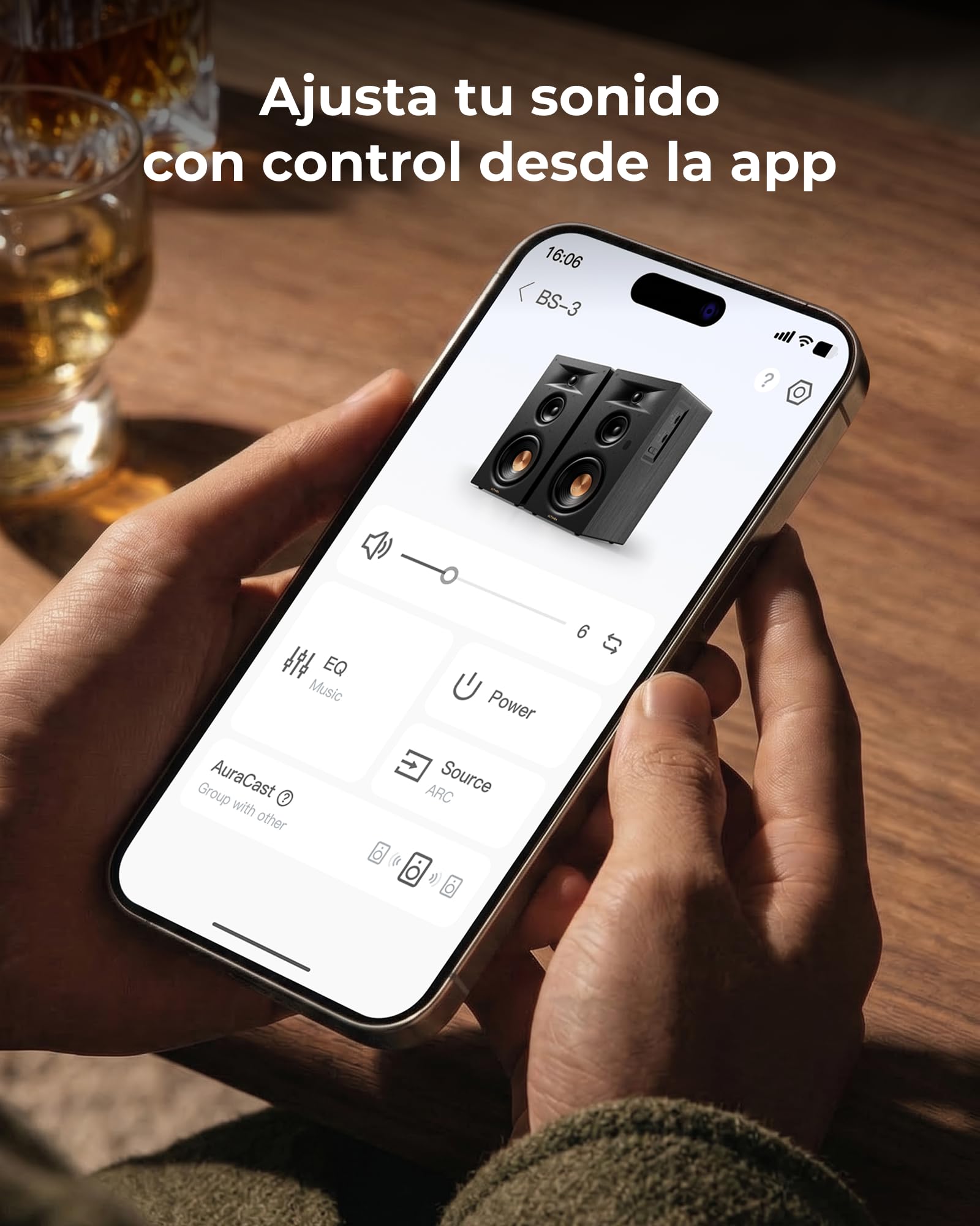ULTIMEA Altavoces Activos de Estantería de 3 Vías, Woofer de 5,25", Control por App, 70 W RMS Edge Horn y BassMX, Salida Sub y HDMI ARC, Altavoz Tunetable, Bluetooth/AUX/Óptico, BS-3