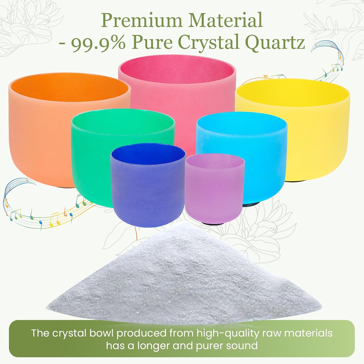 432HZ 6-12 Inch 7 Pcs Colored Frosted Crystal Singing Bowl Set for Meditation Healing Yoga Chakra Quartz Crystal Sound Bowls with Heavy Duty Carry Cases and Rubber Mallet,Suede Striker,O-rings