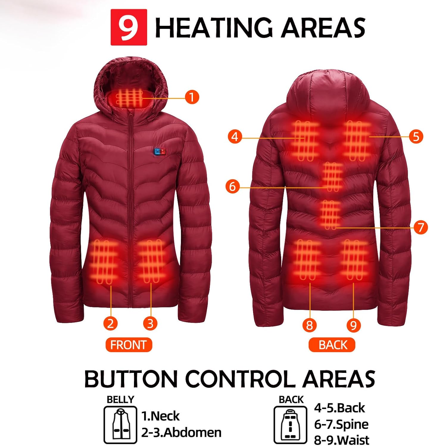 Heated Jacket for women with 2PCS 10000mAh Power Bank, Heating Areas Winter Slim Fit Jackets - Image 5