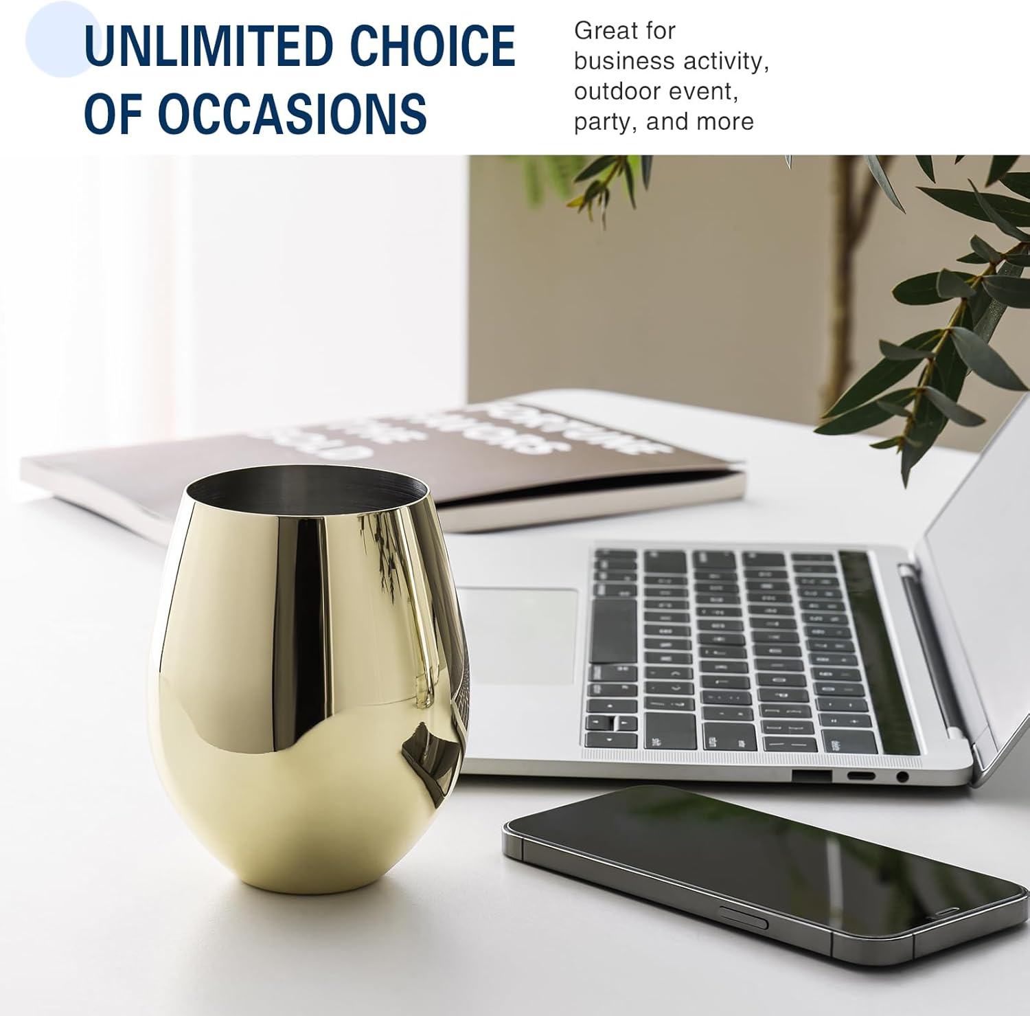 WOTOR Gold Wine Glasses Set of 4, 18oz Unbreakable Gold Goblet, Stemless Stainless Steel Wine Glass, Metal Wine Glass for Outdoor, Travel, Camping, Pool, Ideal Gift for Wine Lovers - Image 5