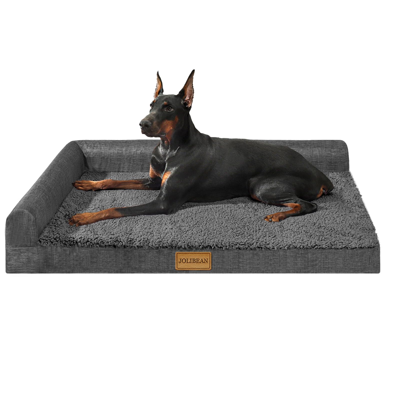 Jolibean Orthopedic XL Dog Bed Large Sized Dog 122X76cm, Waterproof L Bolster Big Pet Sofa Beds with Removable Washable Cover, Soft Comfortable Pet Couch Crate Mat with Nonskid Bottom, Dark Grey
