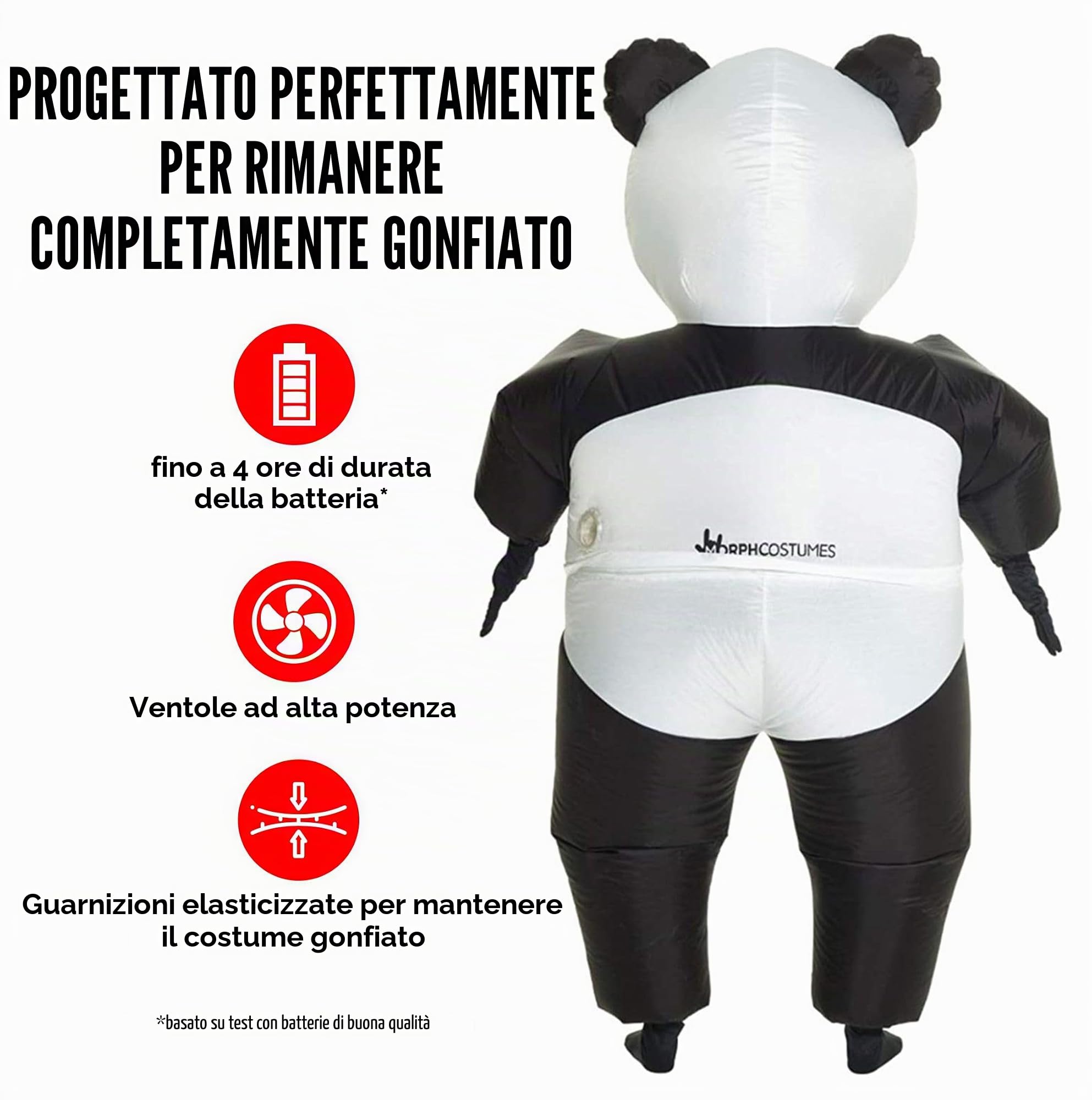 Morph Costume Panda Gonfiabile Adulto, Costume Halloween Nero