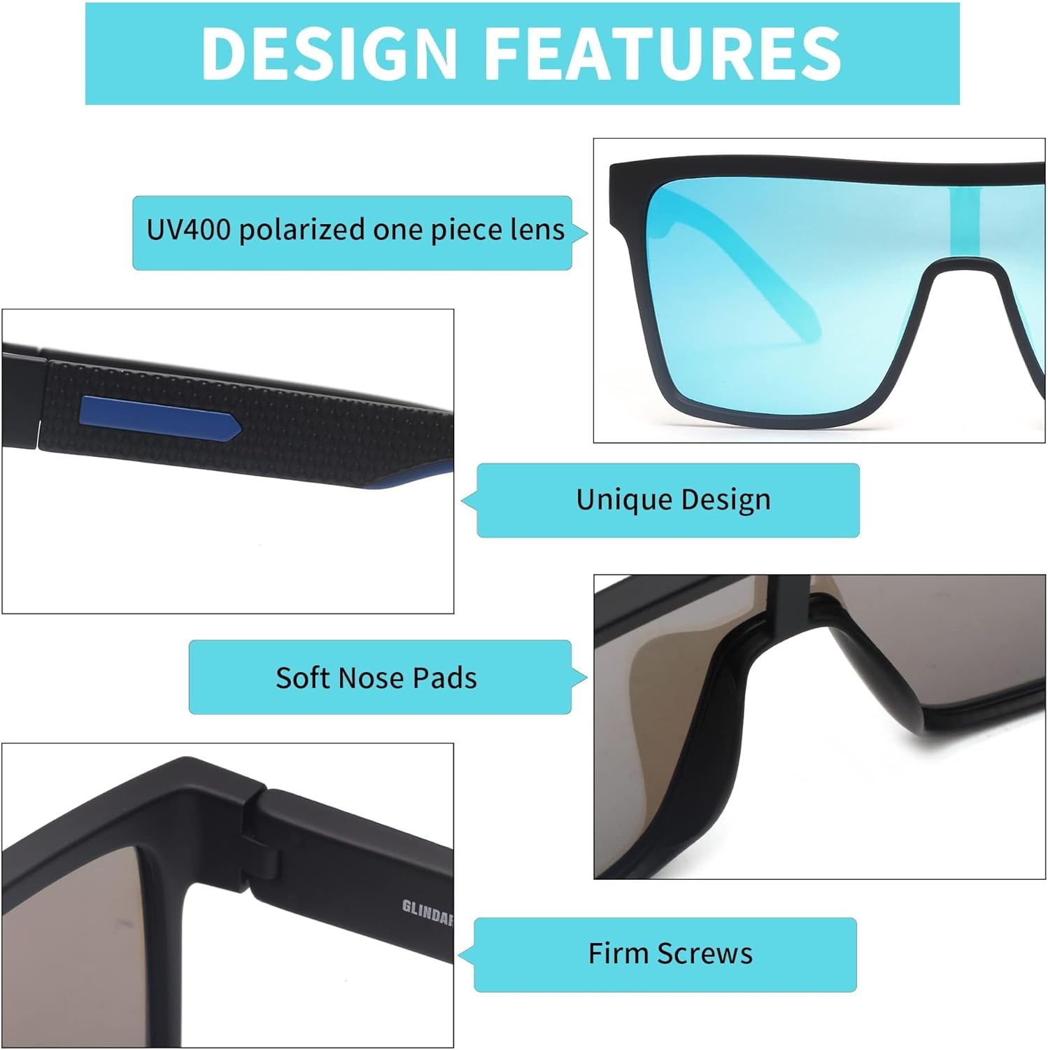 GLINDAR Polarized Flat Top Sunglasses Womens Men, Oversized Square Shield Sports Glasses - Image 7