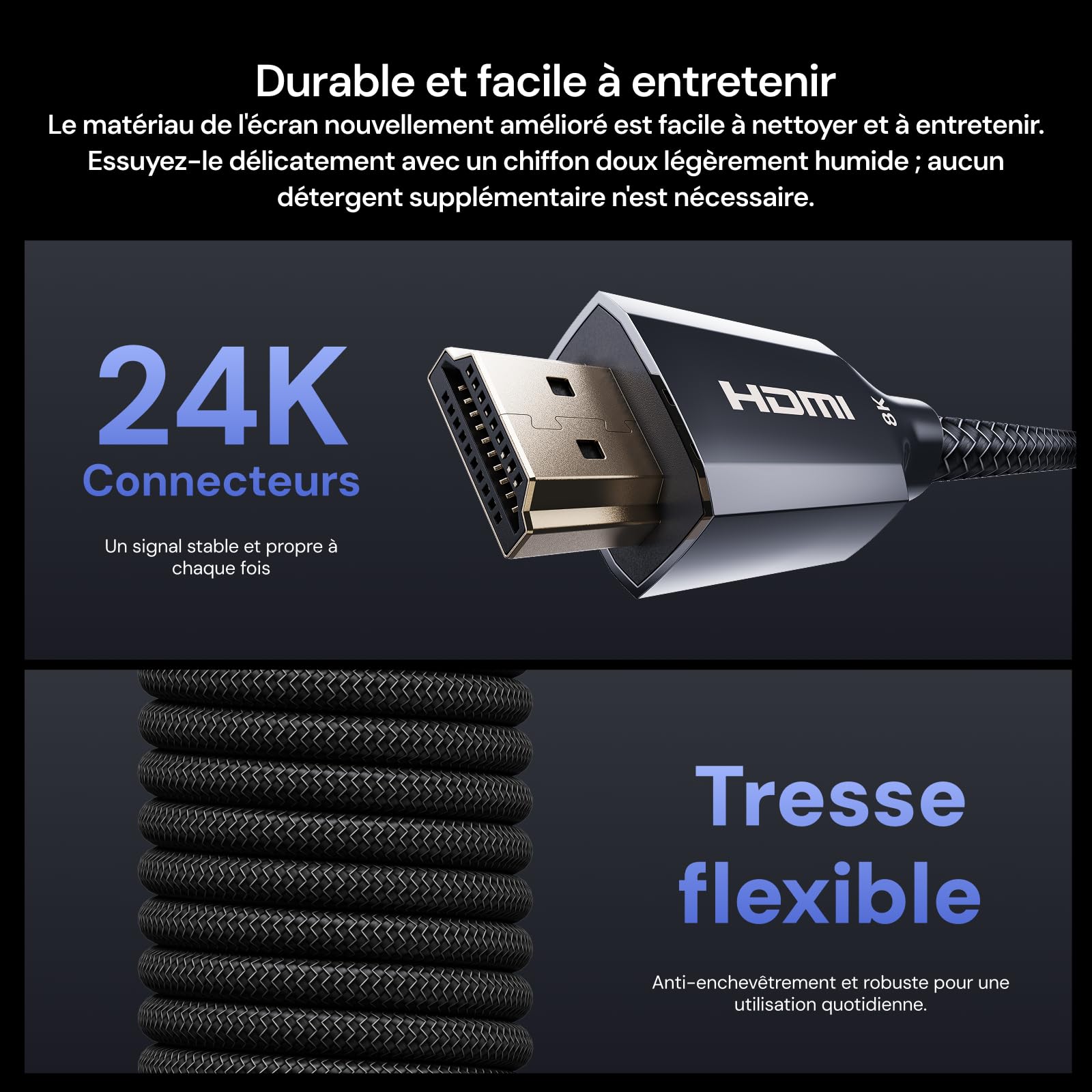 Valerion AWOL Câble HDMI 2.1 Ultra Haut Débit 2 m, Certifié 48 Gbit/s, 8K@60Hz, 4K@120Hz, HDR Dynamique, ALLM/VRR Gaming, Connecteurs Plaqués Or 24K, Compatible PS5, Xbox, PC, TV et Projecteur
