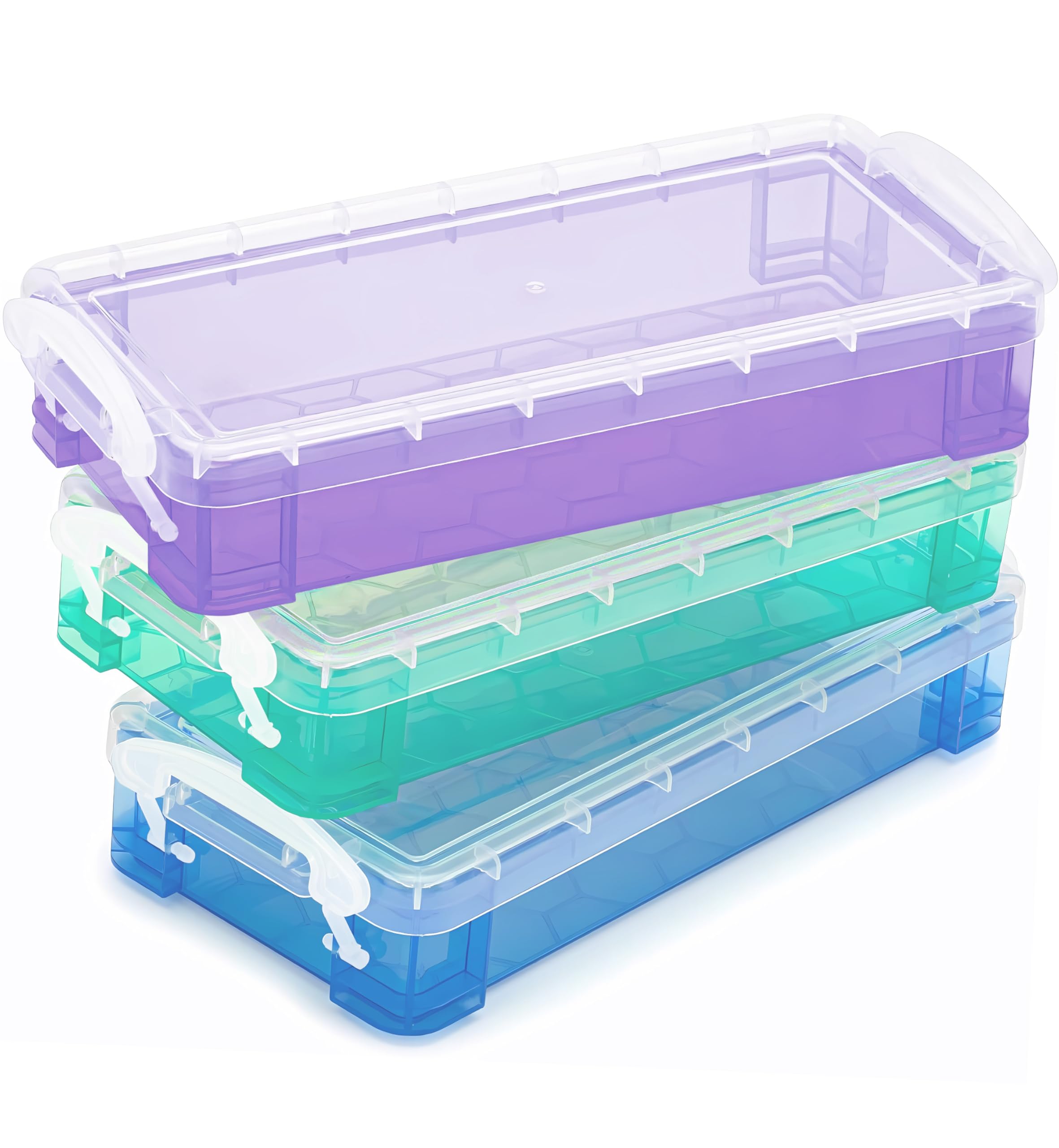Qualsen 3 Pack Pencil Box, Stackable Plastic Pencil Case with Snap-Tight Lid