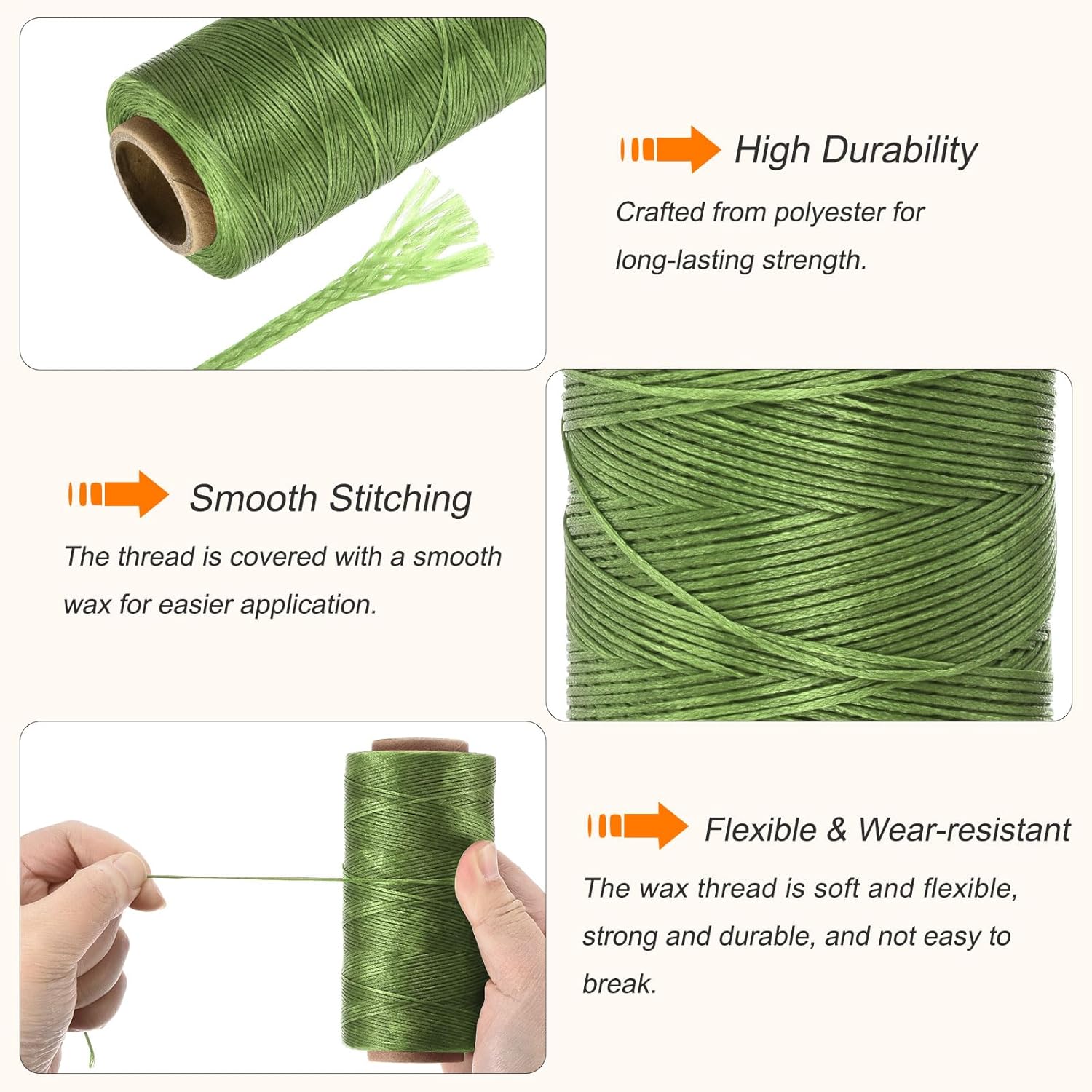MECCANIXITY Waxed Thread,284 Yard 0.8mm 150D Flat Wax Thread Polyester Waxed String for Leather Sewing Hand Weaving Book Binding Home Decoration,Deep Green - Image 3