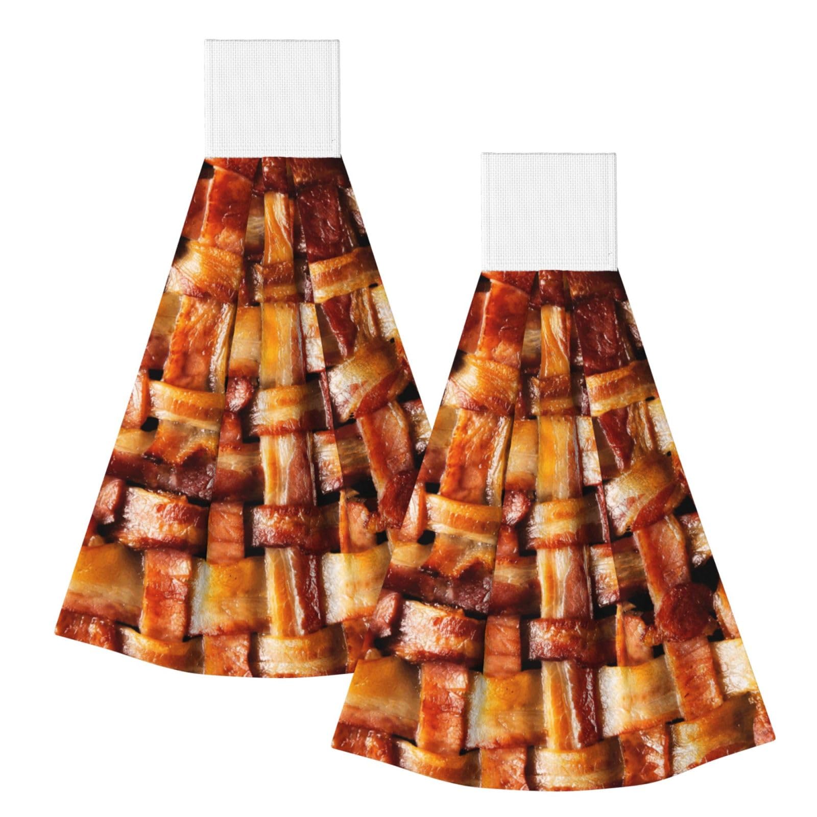 DOPKLNA Bacon Meat, 2 Pcs Hanging Coral Fiber Hand Towels for Bathroom, Absorbent Kitchen Towels