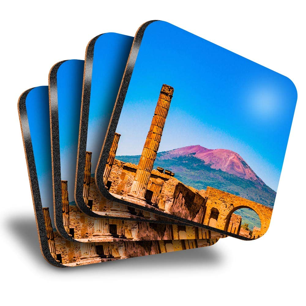 Destination Vinyl Ltd Multicolor Great Coasters (Set Of 4) Square - Mount Vesuvius Italy Pompeii Drink Glossy Coasters/Tabletop Protection For Any Table Type #3498