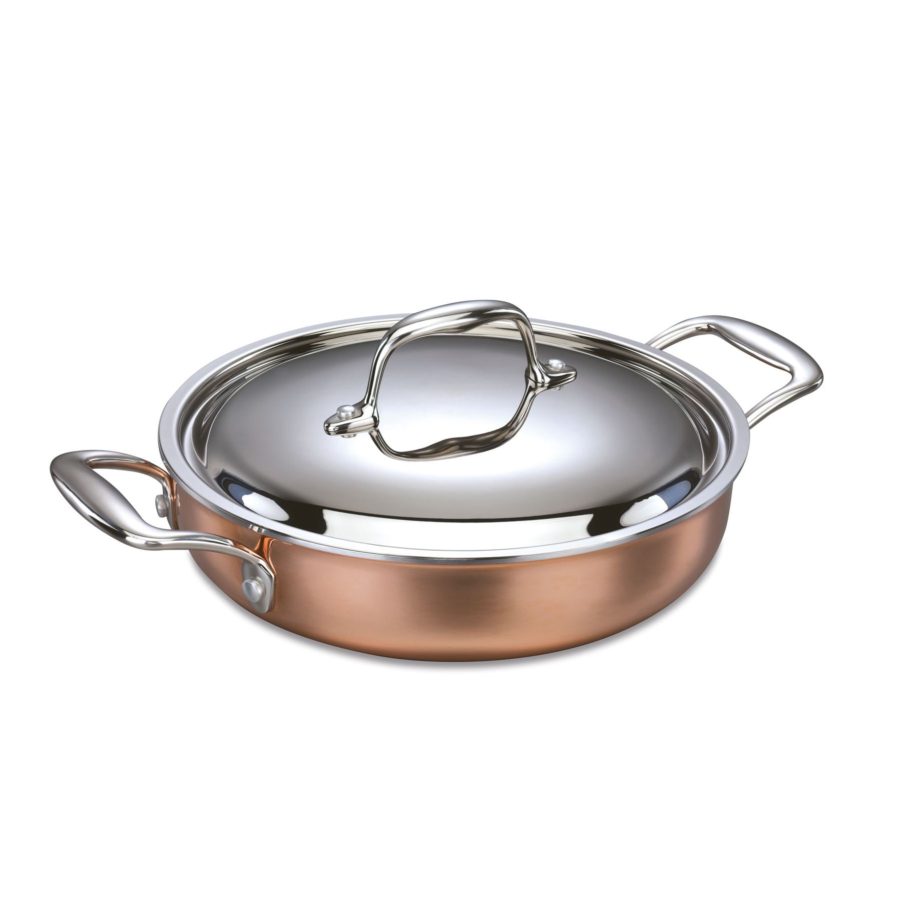 Korkmaz Diva Tri Ply Copper Low Casserole with Tempered Glass Lid, 2.5 Quart