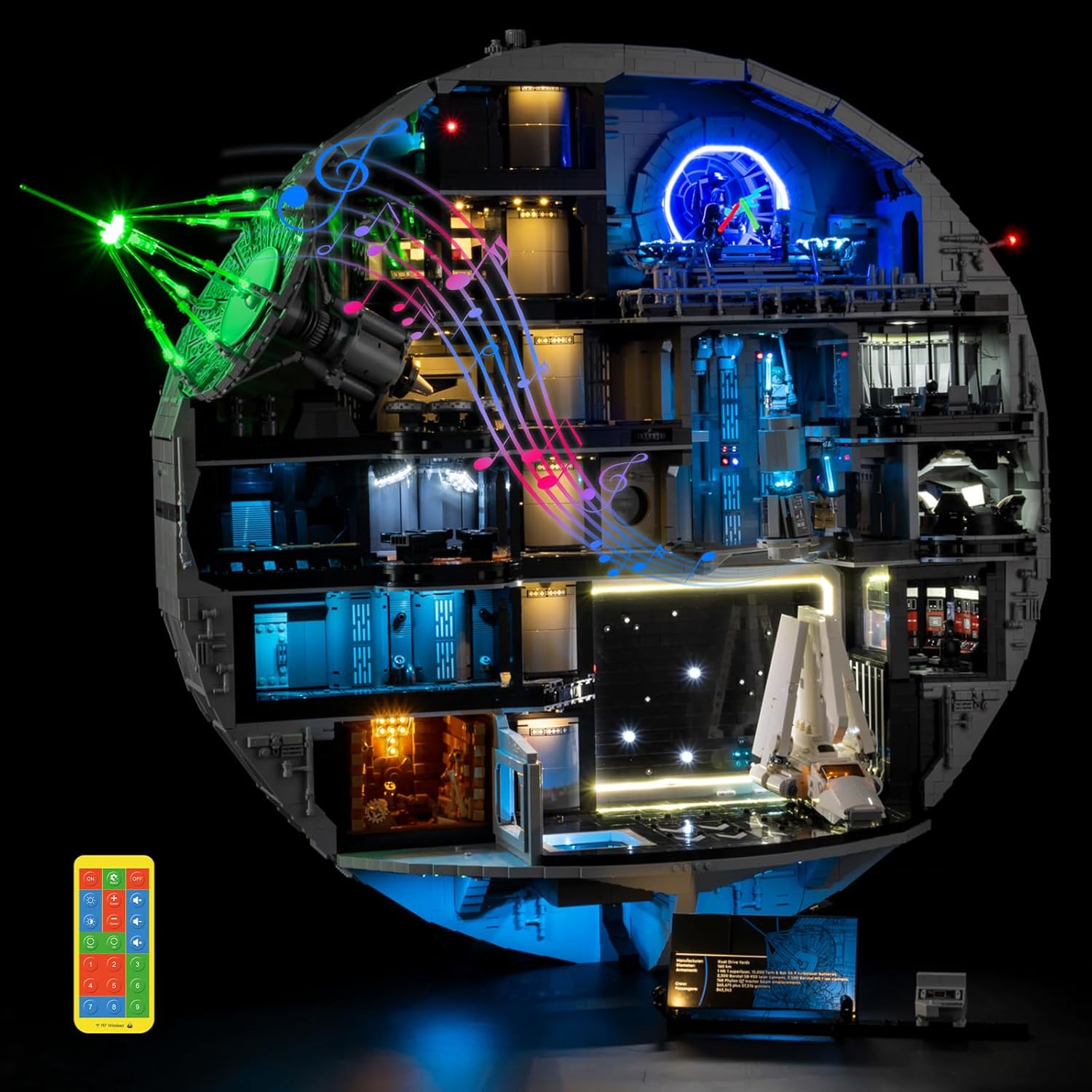 Nitemode Light Kit Compatible with Lego 75419 Death Star, Upgraded Remote Sound 18 Light Sequence Design with Original Movie Soundtrack Lighting Accessories(No Model)