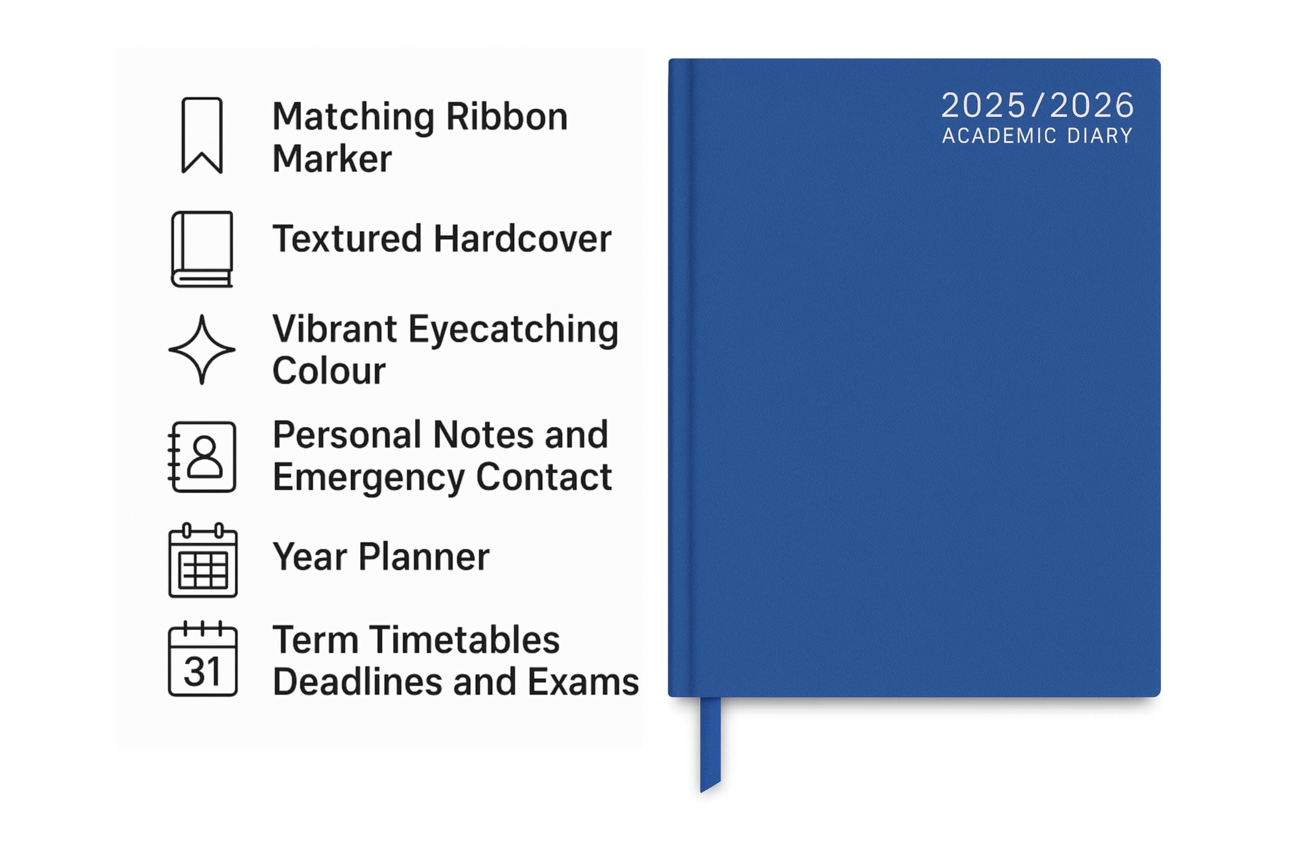 2026-2027 Academic Diary A4 Day Per Page Planner Hardback Blue Student Teacher Organiser with Ribbon Marker August to July Daily Schedule Book - Image 3